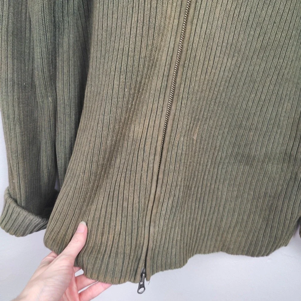 Vintage J.‎ Crew Ribbed Cardigan Sweater Mens Medium Olive Green Cotton Full Zip
